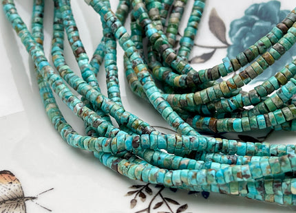 4 mm 100% All Natural Turquoise Heishi Rondelle Shape Genuine Rare Natural Color Turquoise Gemstones Loose Beads 15.5 Inches Strand #4182