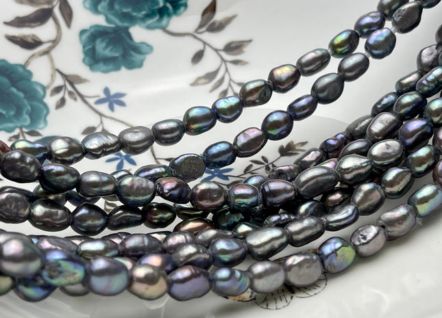 4-5x6 mm 7x9 mm Large Hole Abalone Gray Color Rice Nugget Freshwater Pearls Hole Size 1.2mm OR 1.8mm Genuine Rice Nugget Pearl Beads #P2210