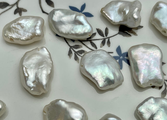 One Piece 10-13x15-20 mm AAA Very Rare Natural White Freshwater Flat Keshi Pearl Genuine High Luster Natural Keshi Nugget Pearl #P2220