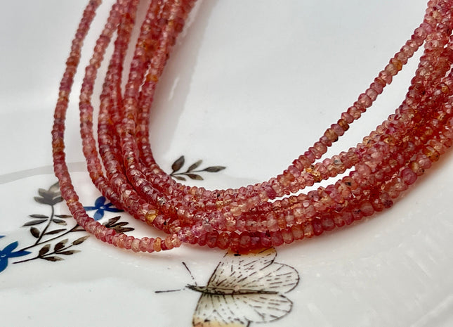 3 mm Natural Orange Red Sapphire Gemstone Beads Faceted Rondelle Shape Genuine Orange Red Sapphire Gemstone Beads 15 Inches Strand #4152