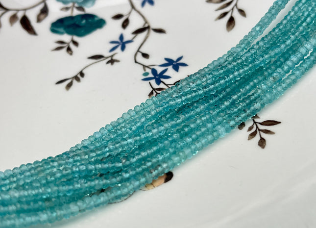 3.5 mm Natural Aqua Blue Apatite Gemstone Beads Faceted Rondelle Shape Genuine Blue Apatite Gemstone Beads 13 Inches Strand #4158