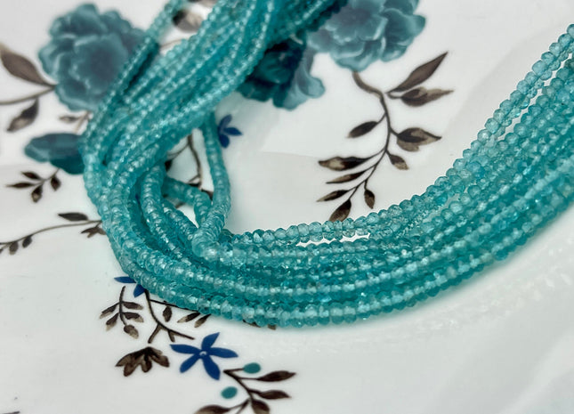 3.5 mm Natural Aqua Blue Apatite Gemstone Beads Faceted Rondelle Shape Genuine Blue Apatite Gemstone Beads 13 Inches Strand #4158