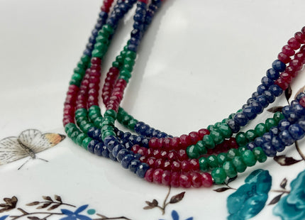 3-5 mm Natural Emerald Sapphire Ruby Gemstone Beads Faceted Rondelle Shape Genuine Green Blue Red Gemstone Beads 13-14 Inches Strand #4163