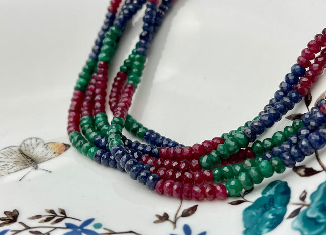3-5 mm Natural Emerald Sapphire Ruby Gemstone Beads Faceted Rondelle Shape Genuine Green Blue Red Gemstone Beads 13-14 Inches Strand #4163