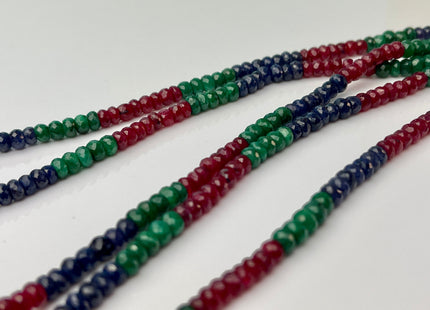 3-5 mm Natural Emerald Sapphire Ruby Gemstone Beads Faceted Rondelle Shape Genuine Green Blue Red Gemstone Beads 13-14 Inches Strand #4163