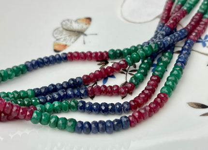 3-5 mm Natural Emerald Sapphire Ruby Gemstone Beads Faceted Rondelle Shape Genuine Green Blue Red Gemstone Beads 13-14 Inches Strand #4163