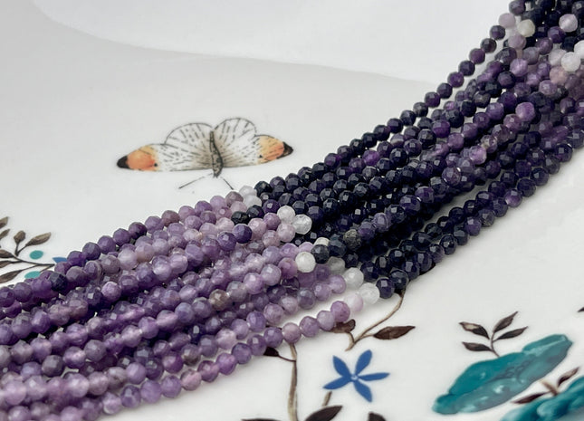 3 mm Natural Shaded Sugilite Gemstone Beads Faceted Round Shape Genuine Purple Sugilite Tiny Gemstone Bead 12.5 Inches Strand #4167