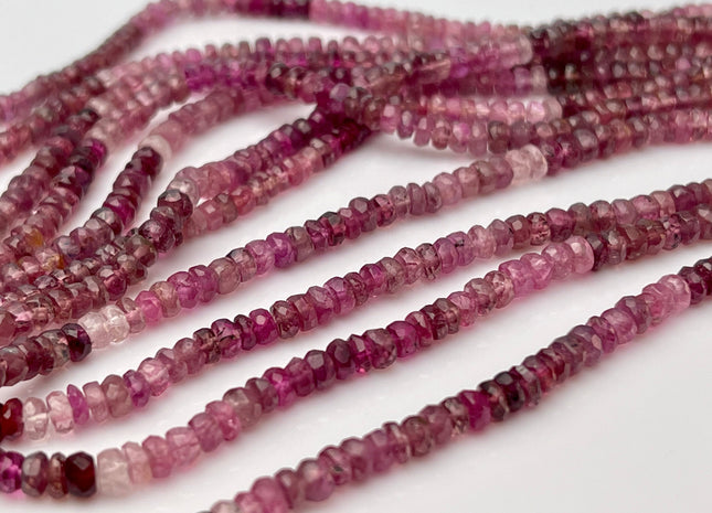 3.5-4 mm Natural Shaded Pink Tourmaline Gemstone Beads Faceted Rondelle Shape Genuine Pink Tourmaline Gemstone Bead 14 Inches Strand #4170