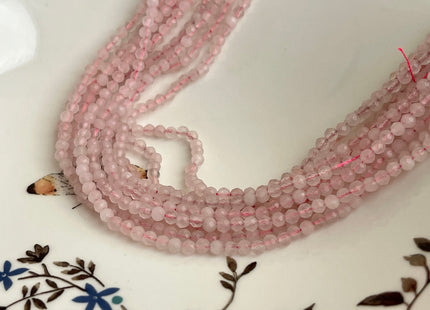 BEST DEAL 3-3.5 mm Faceted Round Tiny Rose Quartz Gemstone Beads Genuine Natural Pink Rose Quartz Loose Beads 15.5 Inches Strand #4175