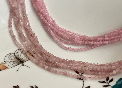 BEST DEAL 2 mm Faceted Round Tiny Rose Quartz Gemstone Beads Genuine Natural Pink Rose Quartz Loose Beads 15.5 Inches Strand #4177