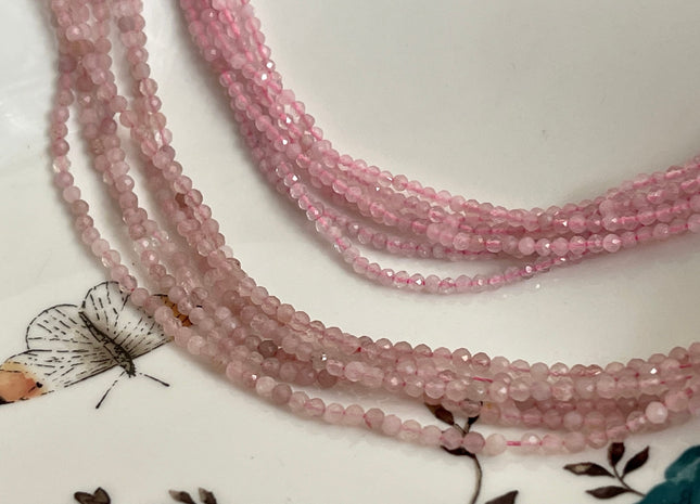 BEST DEAL 2 mm Faceted Round Tiny Rose Quartz Gemstone Beads Genuine Natural Pink Rose Quartz Loose Beads 15.5 Inches Strand #4177