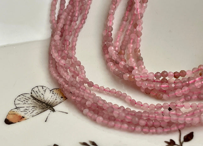 BEST DEAL 2.5 mm Faceted Round Tiny Rose Quartz Gemstone Beads Genuine Natural Pink Rose Quartz Loose Beads 15.5 Inches Strand #4176
