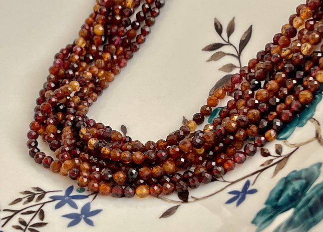 3.5mm AAA Faceted Round Tiny Hassonite Garnet Beads Genuine Natural Shaded Hassonite Garnet Loose Beads 15.5 Inches Strand #4178