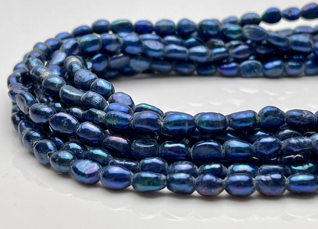 7x9 mm Large Hole Royal Blue Color Rice Nugget Freshwater Pearls Hole Size 1.8mm OR 2.0mm Genuine Rice Nugget Pearl Beads B Grade #P2214