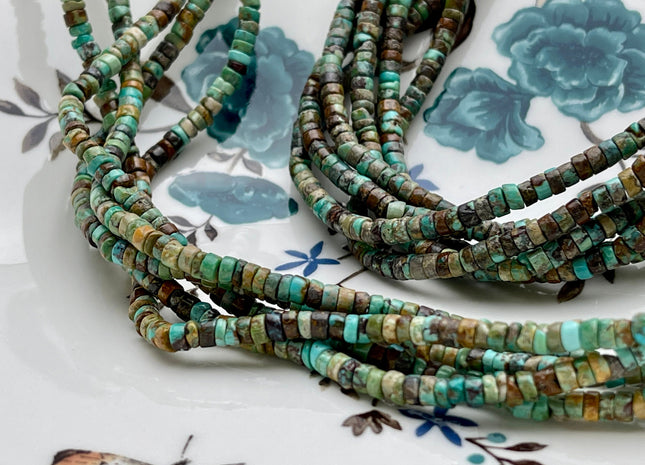 4 mm 100% All Natural Turquoise Heishi Rondelle Shape Genuine Rare Natural Color Turquoise Gemstones Loose Beads 15.5 Inches Strand #4183