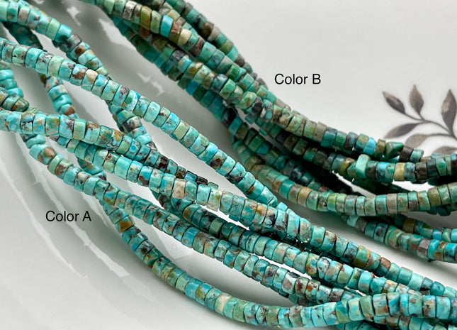 4 mm 100% All Natural Turquoise Heishi Rondelle Shape Genuine Rare Natural Color Turquoise Gemstones Loose Beads 15.5 Inches Strand #4182