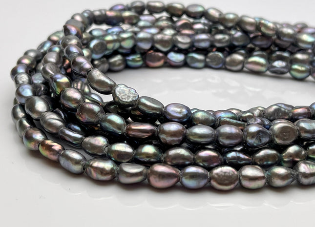 4-5x6 mm 7x9 mm Large Hole Abalone Gray Color Rice Nugget Freshwater Pearls Hole Size 1.2mm OR 1.8mm Genuine Rice Nugget Pearl Beads #P2210