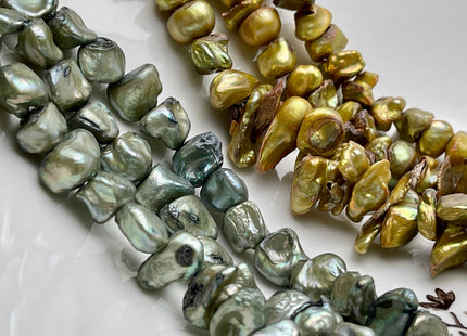 10-12 mm Green/ Gold Color Keshi Freshwater Nugget Pearl Beads Center Drilled Keshi Nuggets Genuine Keshi Freshwater Pearl C Grade #P2230