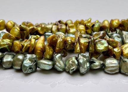 10-12 mm Green/ Gold Color Keshi Freshwater Nugget Pearl Beads Center Drilled Keshi Nuggets Genuine Keshi Freshwater Pearl C Grade #P2230