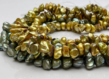 10-12 mm Green/ Gold Color Keshi Freshwater Nugget Pearl Beads Center Drilled Keshi Nuggets Genuine Keshi Freshwater Pearl C Grade #P2230