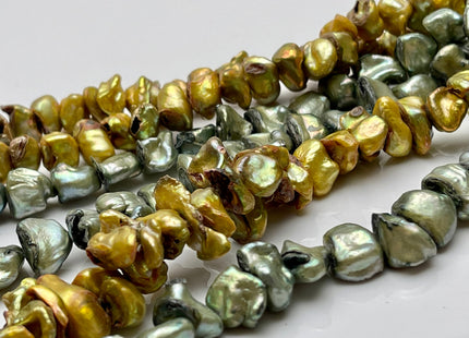 10-12 mm Green/ Gold Color Keshi Freshwater Nugget Pearl Beads Center Drilled Keshi Nuggets Genuine Keshi Freshwater Pearl C Grade #P2230