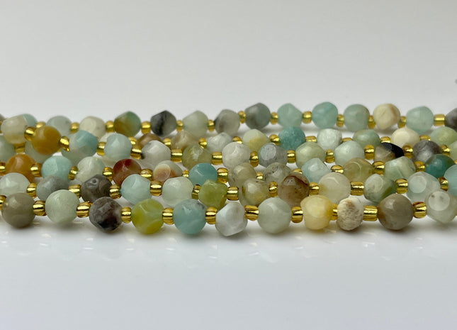 6 mm Faceted Star Cut Amazonite Gemstone Beads Genuine Faceted Green Amazonite Gemstone Loose Beads 15 Inches Strand 50 Beads #4186