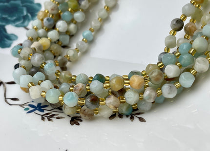 6 mm Faceted Star Cut Amazonite Gemstone Beads Genuine Faceted Green Amazonite Gemstone Loose Beads 15 Inches Strand 50 Beads #4186