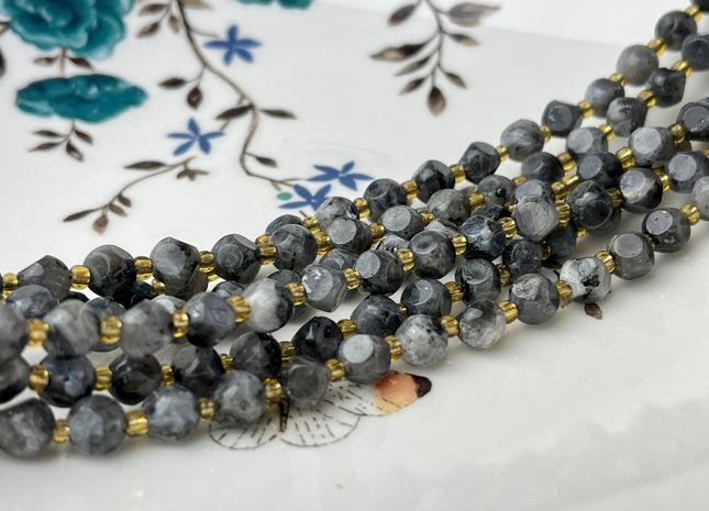 6 mm Faceted Star Cut Labradorite Gemstone Beads Genuine Faceted Gray Black Labradorite Gemstone Loose Beads 15 Inches Strand 50 Beads #4194