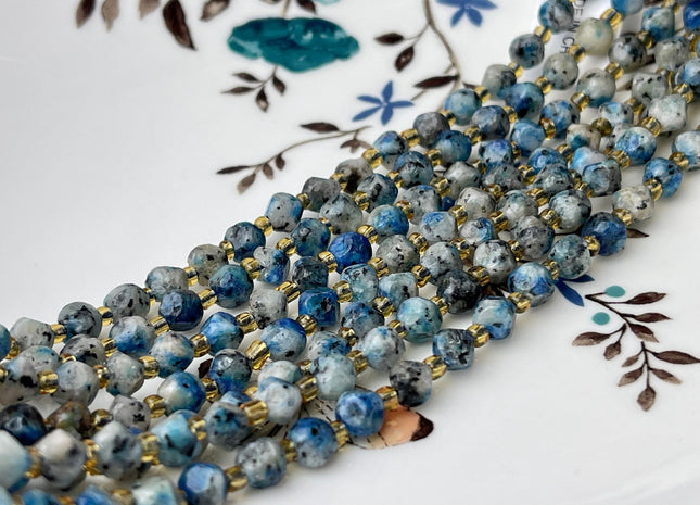 6 mm Faceted Star Cut K2 Jasper Gemstone Beads Genuine Faceted Blue Jasper Gemstone Loose Beads 15 Inches Strand 50 Beads #4199