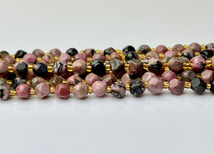 6 mm Faceted Star Cut Rhodonite Gemstone Beads Genuine Faceted Pink Rhodonite Gemstone Loose Beads 15 Inches Strand 50 Beads #4189