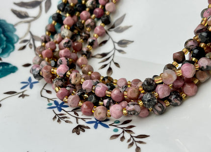6 mm Faceted Star Cut Rhodonite Gemstone Beads Genuine Faceted Pink Rhodonite Gemstone Loose Beads 15 Inches Strand 50 Beads #4189