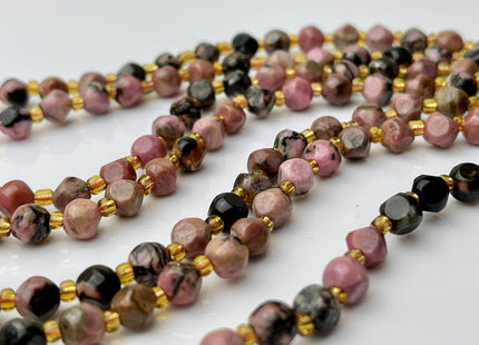 6 mm Faceted Star Cut Rhodonite Gemstone Beads Genuine Faceted Pink Rhodonite Gemstone Loose Beads 15 Inches Strand 50 Beads #4189