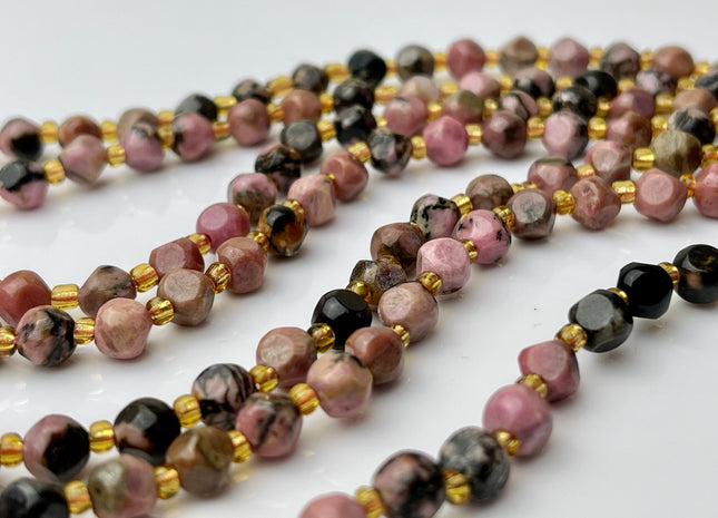 6 mm Faceted Star Cut Rhodonite Gemstone Beads Genuine Faceted Pink Rhodonite Gemstone Loose Beads 15 Inches Strand 50 Beads #4189