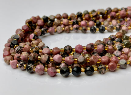 6 mm Faceted Star Cut Rhodonite Gemstone Beads Genuine Faceted Pink Rhodonite Gemstone Loose Beads 15 Inches Strand 50 Beads #4189