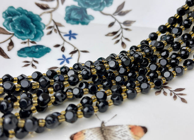 6 mm Faceted Star Cut Onyx Gemstone Beads Genuine Faceted Black Onyx Gemstone Loose Beads 15 Inches Strand 50 Beads #4191