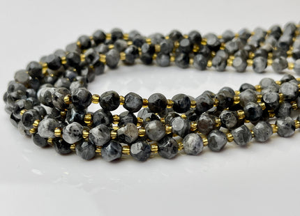 6 mm Faceted Star Cut Labradorite Gemstone Beads Genuine Faceted Gray Black Labradorite Gemstone Loose Beads 15 Inches Strand 50 Beads #4194