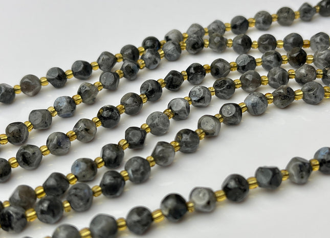 6 mm Faceted Star Cut Labradorite Gemstone Beads Genuine Faceted Gray Black Labradorite Gemstone Loose Beads 15 Inches Strand 50 Beads #4194