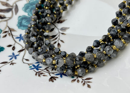 6 mm Faceted Star Cut Labradorite Gemstone Beads Genuine Faceted Gray Black Labradorite Gemstone Loose Beads 15 Inches Strand 50 Beads #4194