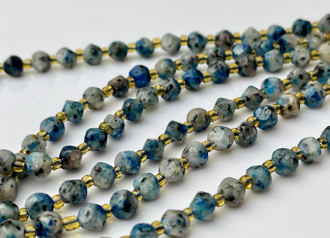 6 mm Faceted Star Cut K2 Jasper Gemstone Beads Genuine Faceted Blue Jasper Gemstone Loose Beads 15 Inches Strand 50 Beads #4199