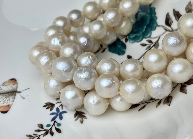 12-14 mm Natural White Baroque Half Strand Large Hole Freshwater Pearl Beads 2.2mm Hole Natural White Edison Baroque #1013