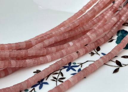 2x4mm Soft Pink Color Jade Heishi Rondelle Shape Genuine Pink Jade Discs Gemstone Loose Beads 15.5 Inches Strand #4201