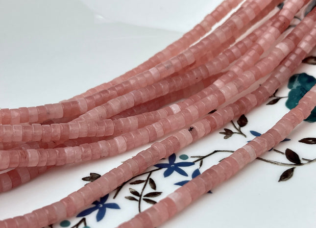 2x4mm Soft Pink Color Jade Heishi Rondelle Shape Genuine Pink Jade Discs Gemstone Loose Beads 15.5 Inches Strand #4201