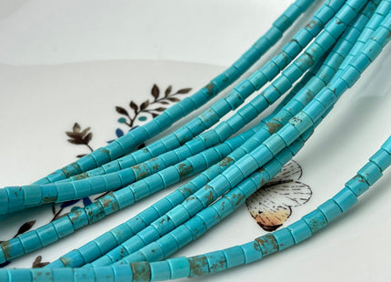 4x4 mm Magnesite Turquoise Gemstone Heishi Cylinder Shape Turquoise Gemstone Loose Beads 15.5 Inches Strand #4200