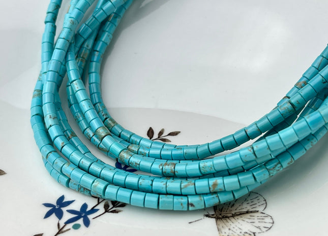 4x4 mm Magnesite Turquoise Gemstone Heishi Cylinder Shape Turquoise Gemstone Loose Beads 15.5 Inches Strand #4200
