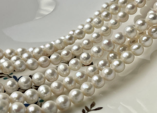 7.5-8.5 mm AA Natural White Potato Freshwater Pearl Beads, Genuine Cultured Pearls, White Natural Freshwater Pearl Beads #572
