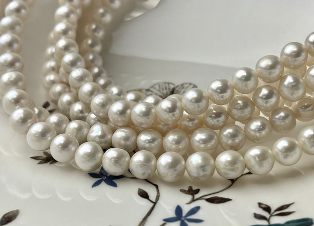 7.5-8.5 mm AA Natural White Potato Freshwater Pearl Beads, Genuine Cultured Pearls, White Natural Freshwater Pearl Beads #572