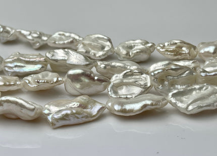 12-15x20 mm AAA Natural White Biwa Keshi Freshwater Pearls Genuine Natural High Luster White Keshi Pearls 19-21 Beads #P2233