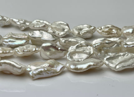 12-15x20 mm AAA Natural White Biwa Keshi Freshwater Pearls Genuine Natural High Luster White Keshi Pearls 19-21 Beads #P2233