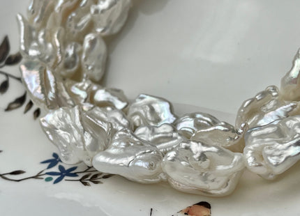 12-15x20 mm AAA Natural White Biwa Keshi Freshwater Pearls Genuine Natural High Luster White Keshi Pearls 19-21 Beads #P2233