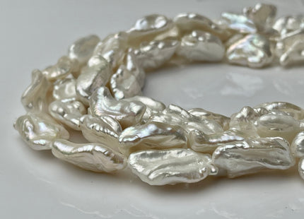 12-15x20 mm AAA Natural White Biwa Keshi Freshwater Pearls Genuine Natural High Luster White Keshi Pearls 19-21 Beads #P2233